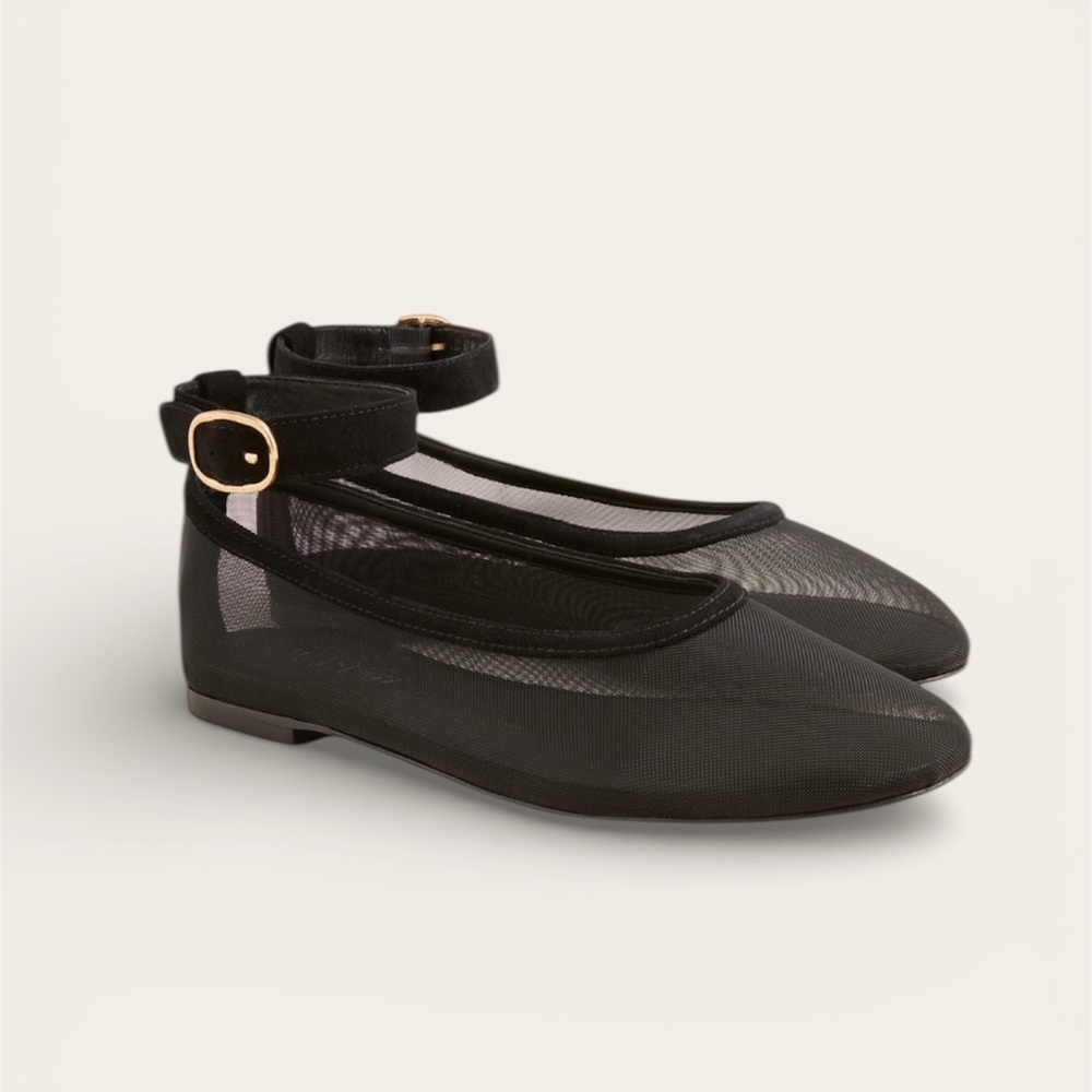 J. Crew Black Mesh Ankle-Strap Ballet Flats
